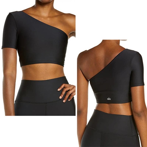 ALO Yoga Tops - Alo Yoga Airwave One-shoulder Activewear Women's Crop Top Black Size: Small NWOT